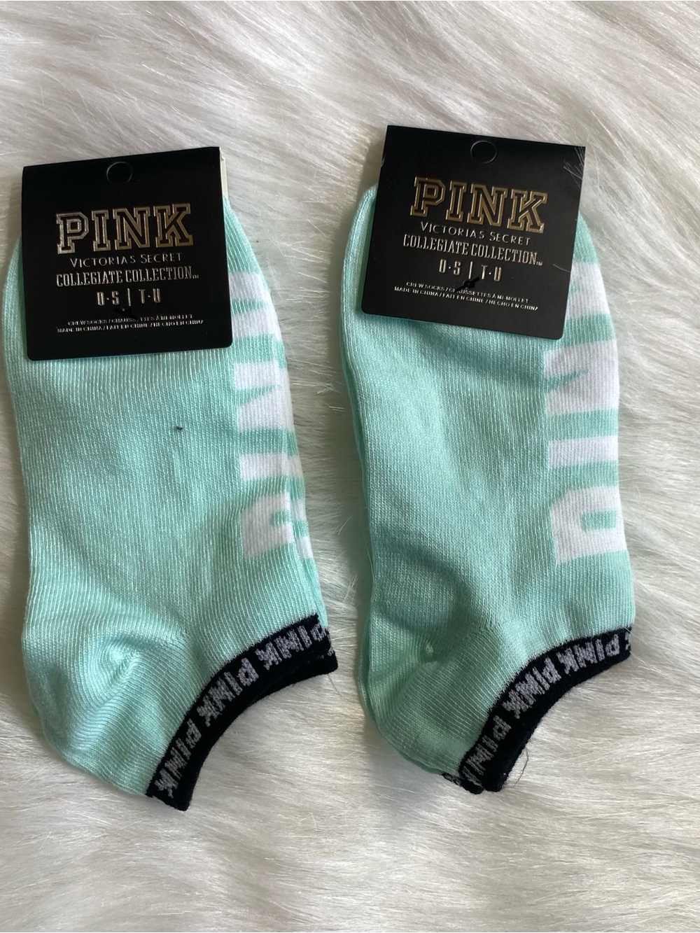 PINK Victoria's Secret Mint Green Low-Cut Athletic Socks with Black Trim